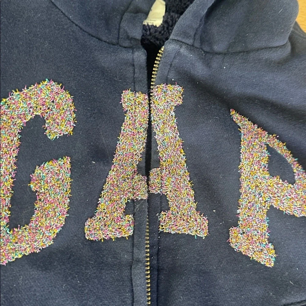GAP Kids Dark Blue Hoodie with Glitter shimmer Logo Sherpa lined 10